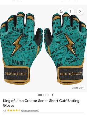 Bruce Bolt King of JUCO Creator Series Short Cuff Batting Gloves - Mint, YM